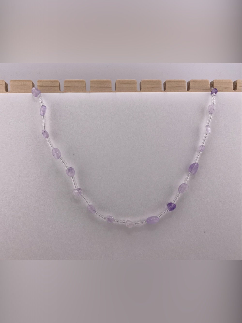 Natural Amethyst Crystal Chip & Clear Beaded Necklace Choker